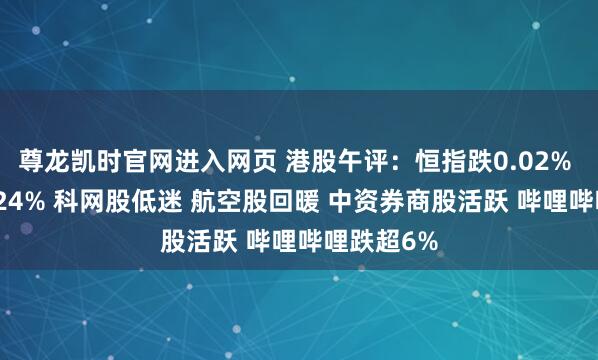 尊龙凯时官网进入网页 港股午评:恒指跌0.02% 科指跌0.24% 科网股低迷 航空股回暖 中资券商股活跃 哔哩哔哩跌超6%