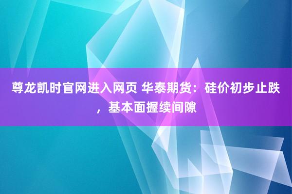 尊龙凯时官网进入网页 华泰期货：硅价初步止跌，基本面握续间隙