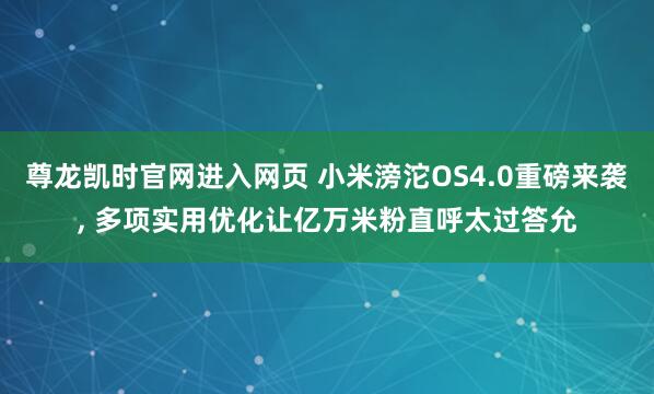 尊龙凯时官网进入网页 小米滂沱OS4.0重磅来袭， 多项实用优化让亿万米粉直呼太过答允
