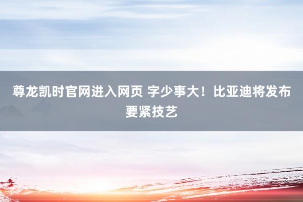 尊龙凯时官网进入网页 字少事大！比亚迪将发布要紧技艺