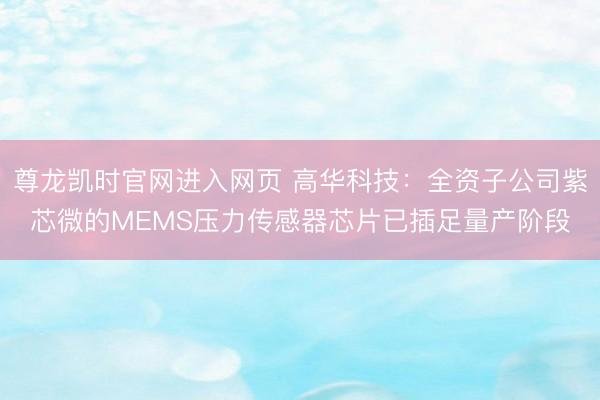 尊龙凯时官网进入网页 高华科技：全资子公司紫芯微的MEMS压力传感器芯片已插足量产阶段